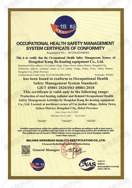 职业健康管理体系认证证书-英文